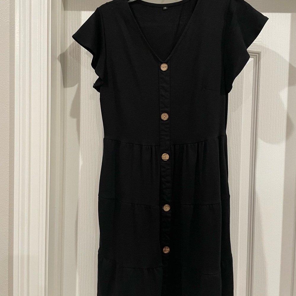 Casual Black Button-Down Dress
